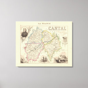 1858 Map of Cantal Department, France Poster Canvas Print