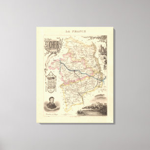 1858 Map of Cher Department, France Poster Canvas Print