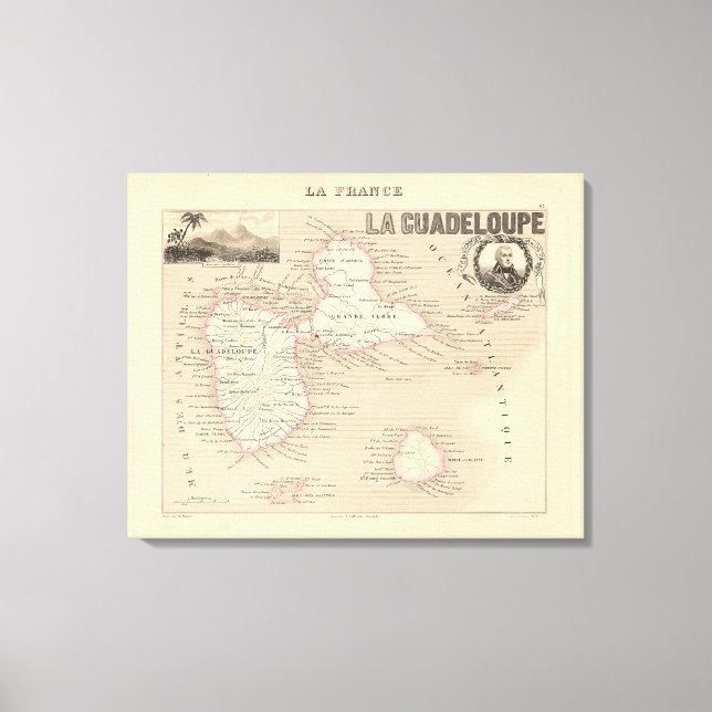 1858 Map of Guadeloupe Department, France Poster Canvas Print (Front)