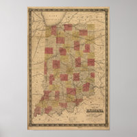 1858 Map of Indiana depicting Rails and Townships