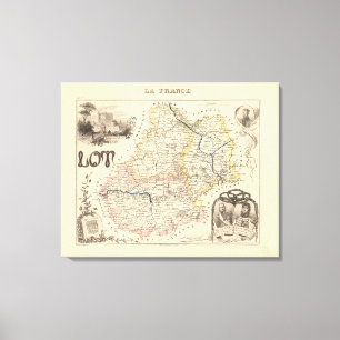 1858 Map of Lot Department, France Poster Canvas Print