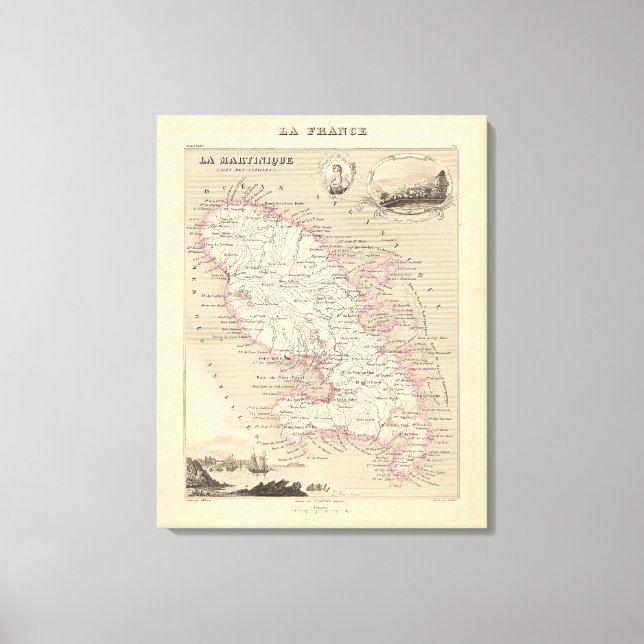 1858 Map of Martinique Department, France Poster Canvas Print (Front)