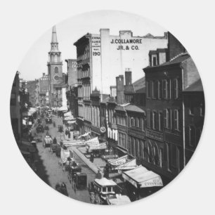 1859:  Traffic and shops on Washington Street Classic Round Sticker