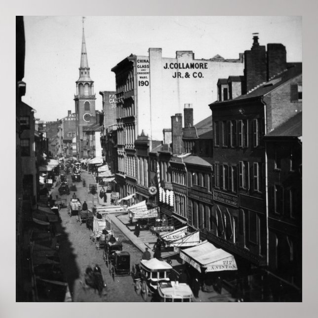 1859:  Traffic and shops on Washington Street Poster (Front)