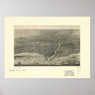 1860 Chicago, IL Birds Eye View Panoramic Map Poster