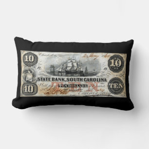 1860 South Carolina Ten Dollar Note Lumbar Pillow