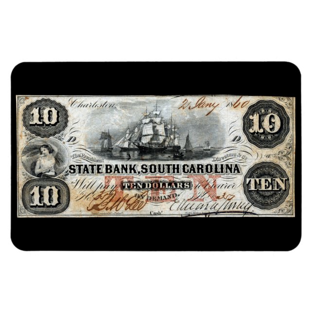 1860 South Carolina Ten Dollar Note Magnet (Horizontal)