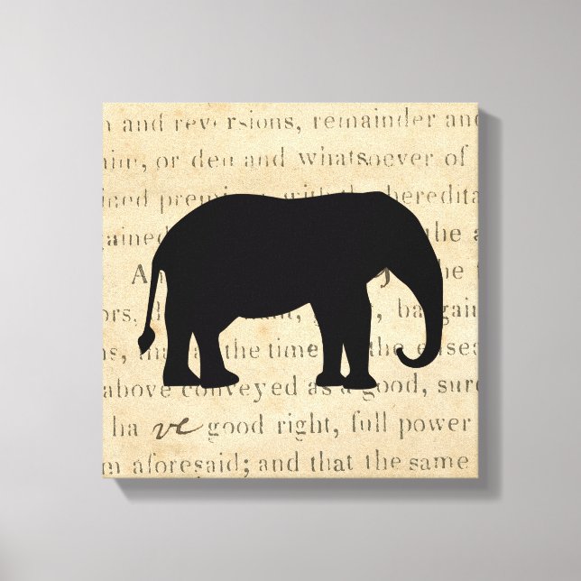 1860's Rustic Ephemera Deed Elephant Silhouette Canvas Print (Front)