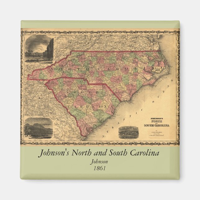 1861 North Carolina and South Carolina Map Magnet (Front)