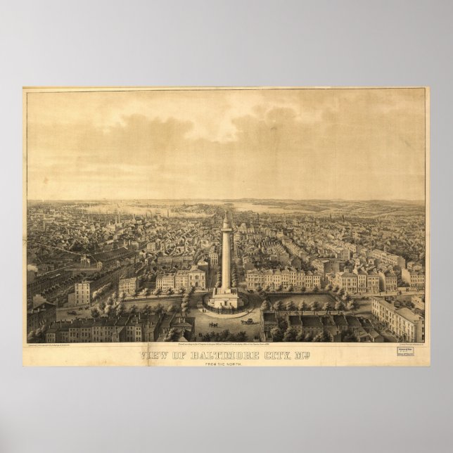 1862 Baltimore, MD Bird's Eye View Panoramic Map Poster (Front)