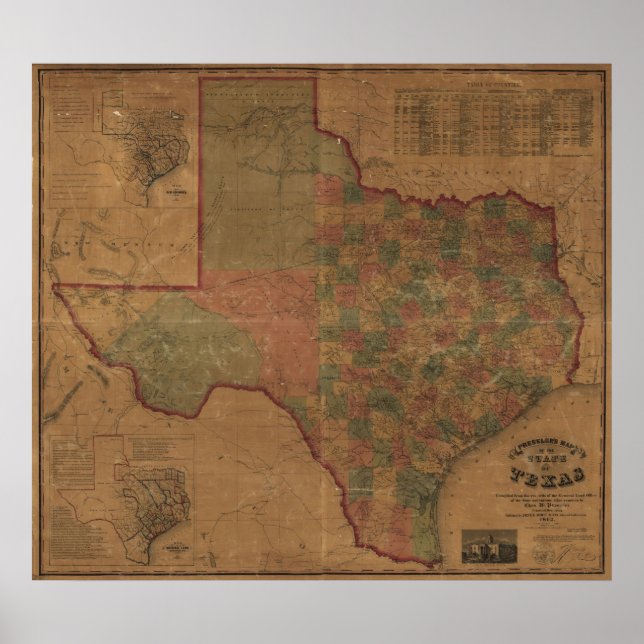 1862 Map of Texas Poster (Front)