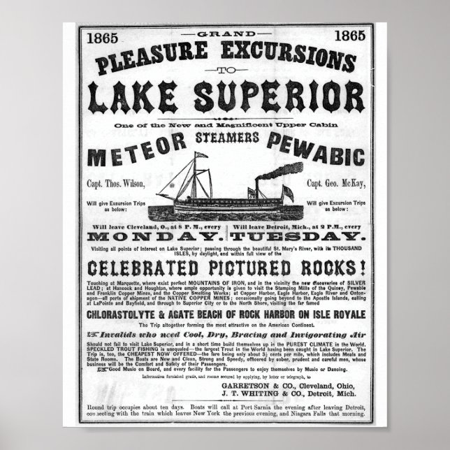 1865 Grand pleasure excursions to Lake Superior Poster (Front)