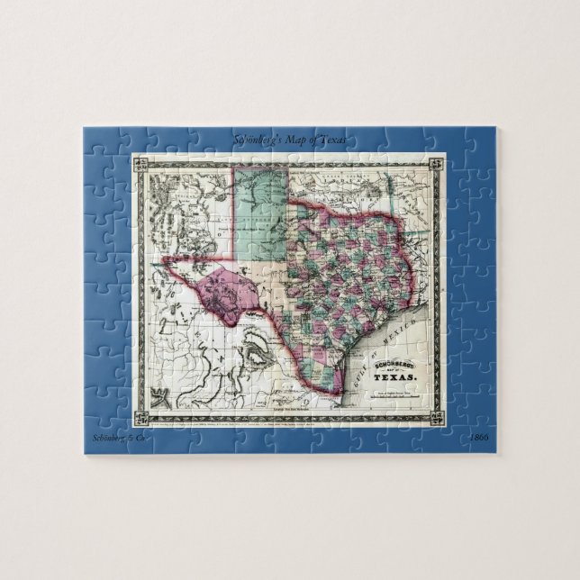 1866 Antiquarian Map of Texas by Schönberg & Co. Jigsaw Puzzle (Horizontal)