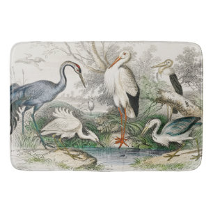 1866 Crane  White Stork Heron Little Egret Tree Bath Mat