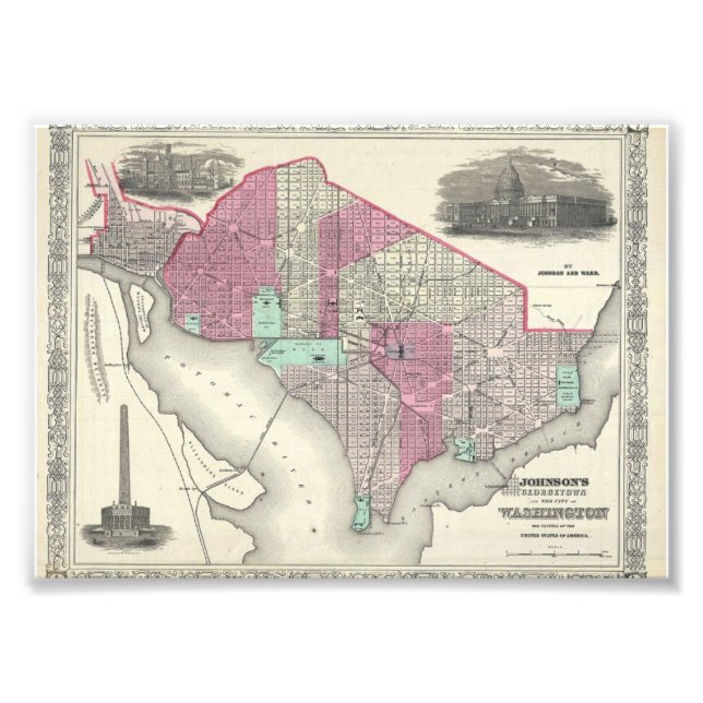 1866 Johnson Map of Washington D.C. Photo Print (Front)