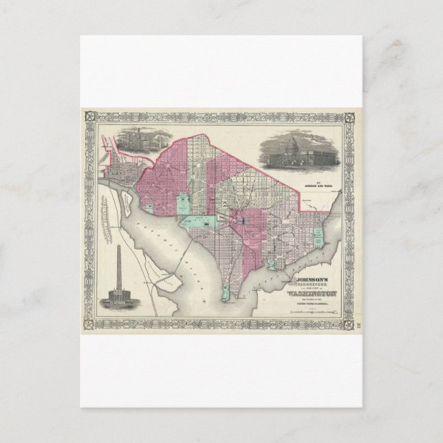 1866 Johnson Map of Washington D.C. Postcard (Front)