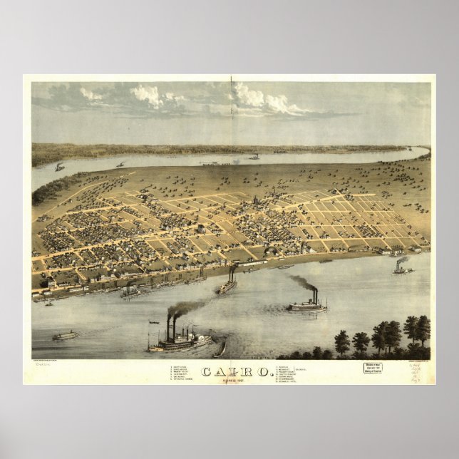 1867 Cairo, IL Birds Eye View Panoramic Map Poster (Front)