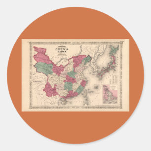 1868 Map - Johnson's China and Japan Classic Round Sticker