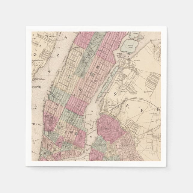1868 Map of New York and Brooklyn Napkin (Front)