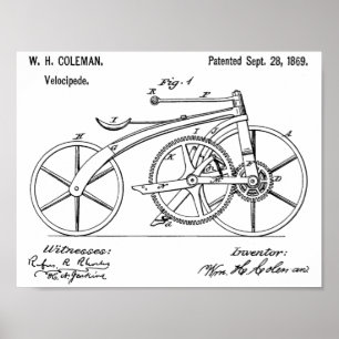 1869 Chainless Bicycle Patent Art Drawing Print