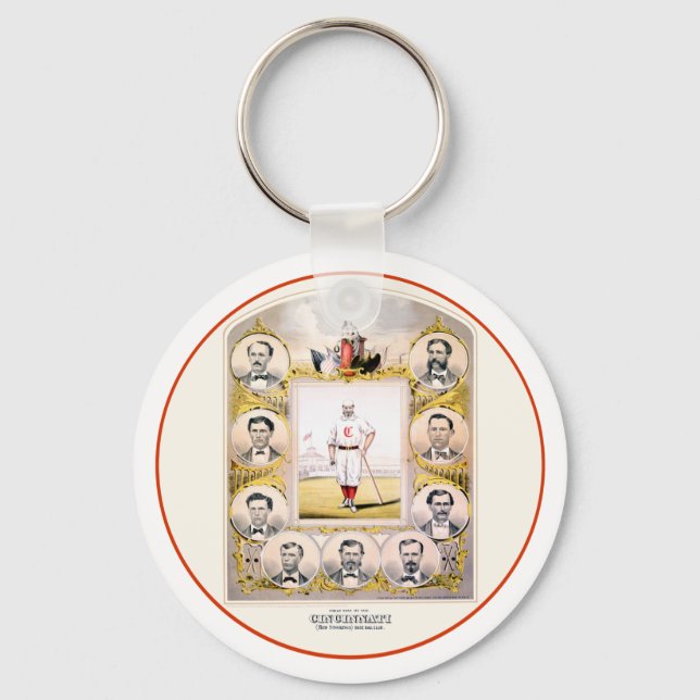 1869 Red Stockings Keychain (Front)