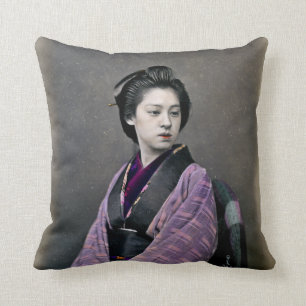 1870 Beautiful Japanese Woman Throw Pillow