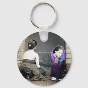 1870 Japanese Woman in Dressing Room Keychain