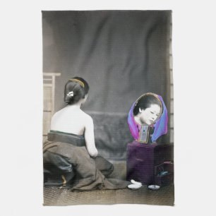 1870 Japanese Woman in Dressing Room Kitchen Towel