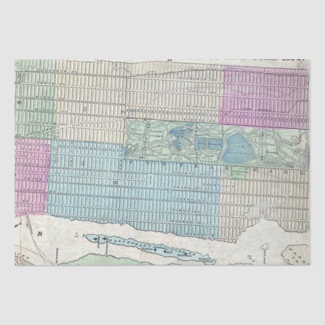1870 Map New York City Central Park Tissue Paper (Front)