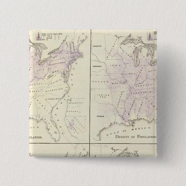 1870 United States census maps 2 Inch Square Button (Front)