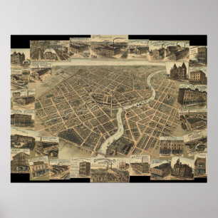 1870's Chatham, Ontario Bird's Eye Panoramic Map Poster
