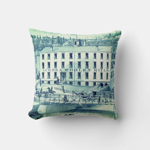 1871 Aurora Illinois Woollen Mills Throw Pillow