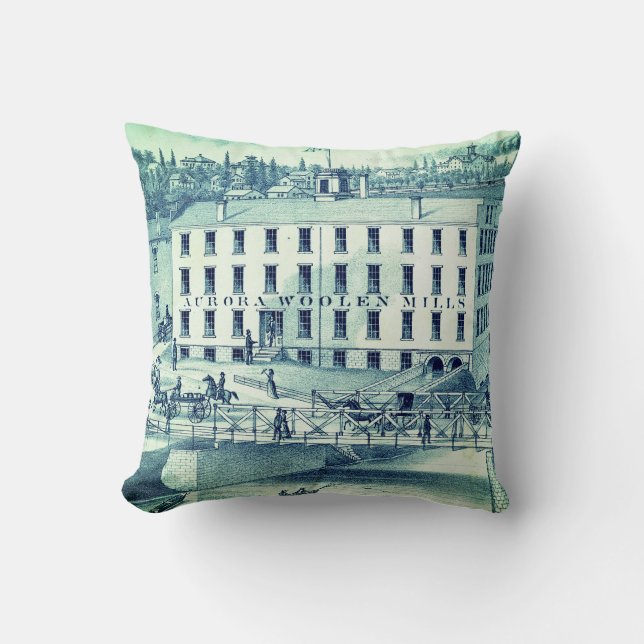 1871 Aurora Illinois Woollen Mills Throw Pillow (Front)