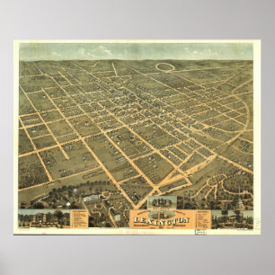 1871 Lexington, KY Birds Eye View Panoramic Map Poster