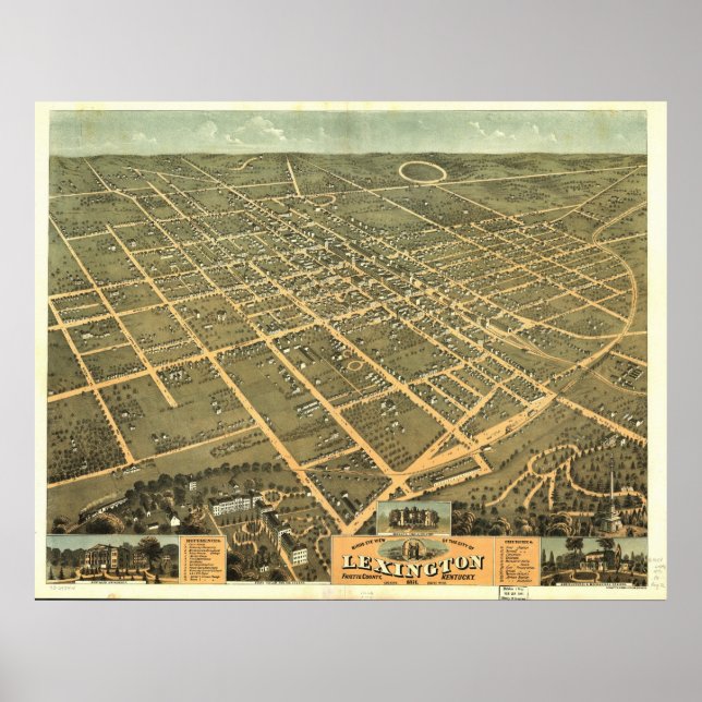 1871 Lexington, KY Birds Eye View Panoramic Map Poster (Front)