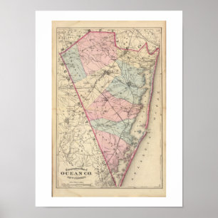 1872 REPRO Vintage Map Ocean County NJ Poster