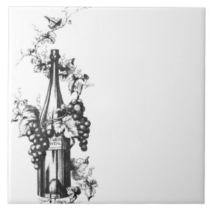 1873 Vintage Wine Bottle with Grapes and Leaves Tile