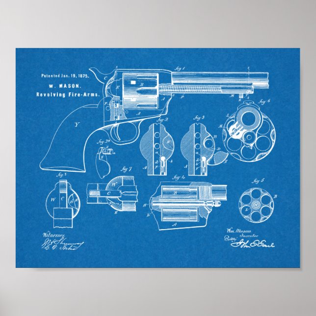 1875 Gun Revolver Patent Art Drawing Print (Front)