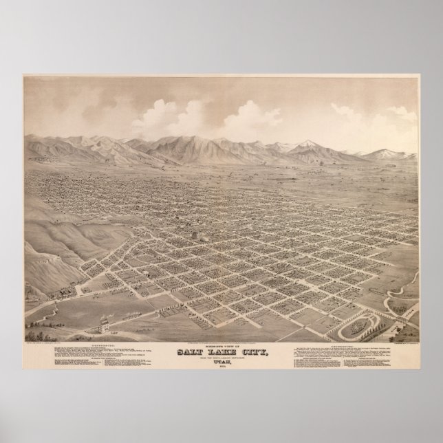 1875 Salt Lake City, UT Bird's Eye Panoramic Map Poster (Front)