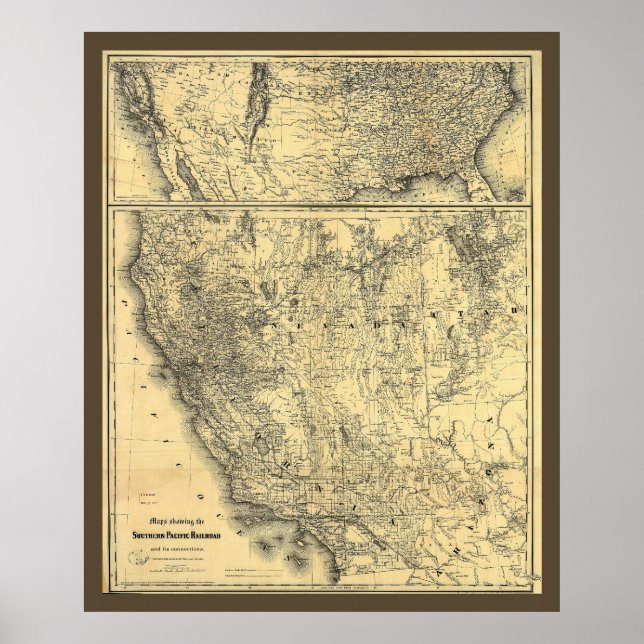1875 Southern Pacific Railroad Map Poster (Front)