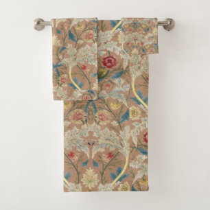 1875 Vintage William Morris Floral Embroidery Bath Towel Set