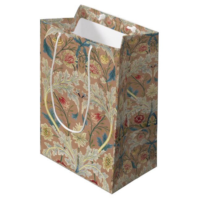 1875 Vintage William Morris Floral Embroidery Medium Gift Bag (Front Angled)