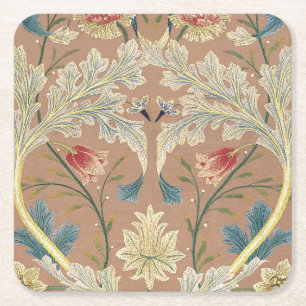 1875 Vintage William Morris Floral Embroidery Square Paper Coaster
