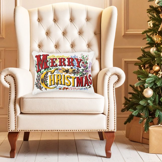 1876 Merry Christmas Colourful Accent Pillow (Creator Uploaded)