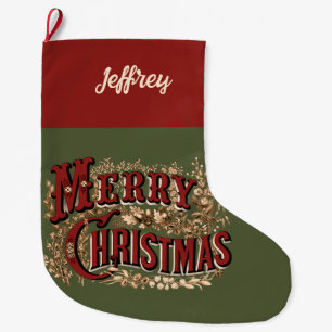 1876 Merry Christmas Gold Large Christmas Stocking