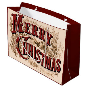 1876 Merry Christmas Gold Large Gift Bag