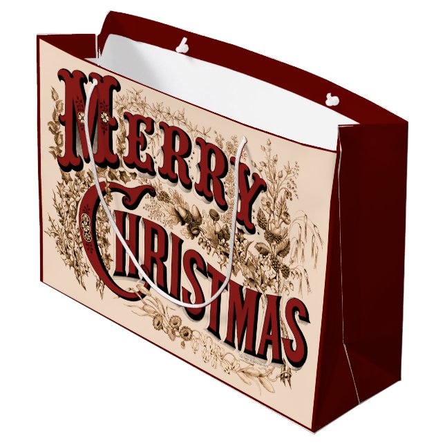 1876 Merry Christmas Gold Large Gift Bag (Back Angled)