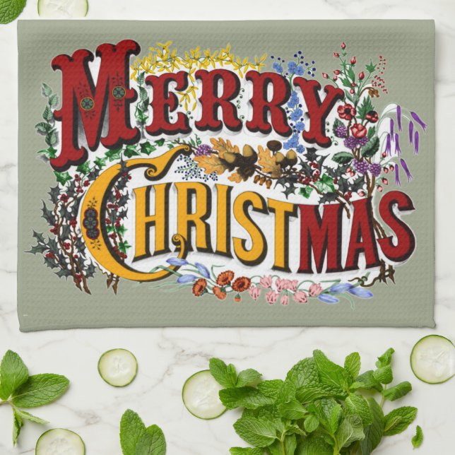 1876 Merry Christmas Kitchen Towel (Folded)