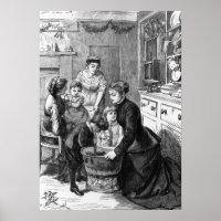 1876: The children help stir Christmas pudding