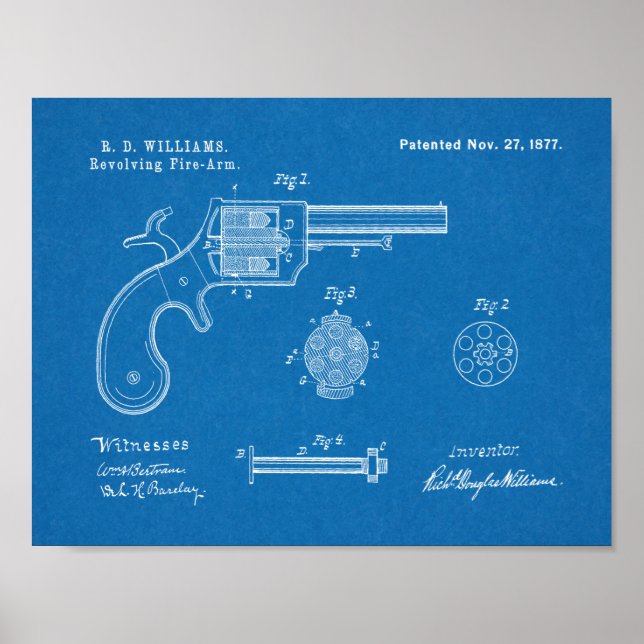 1877 Gun Revolver Patent Art Drawing Print (Front)